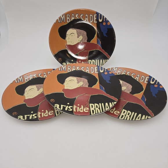Vintage Sango Cabaret 4870 Stoneware Plates 4 Pc Aristide Bruant Art Dinnerware